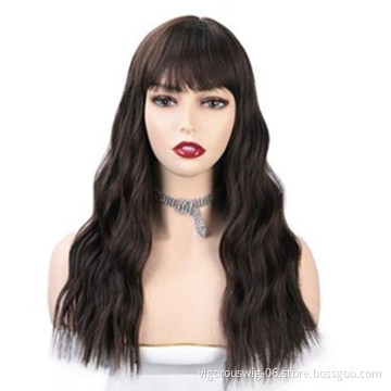 Vigorous Top Selling Vendors Long Body Wave Black With Bangs High Temperature Fiber Cosplay For Black Women Synthetic Hair Wigs